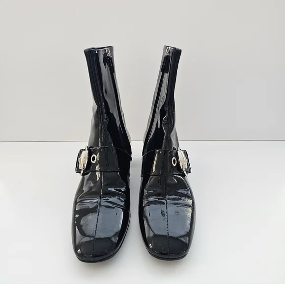 Gucci Black Patent Leather Buckle Combat Boots Size 39 With Anti Slip Sole - Picture 2 of 13
